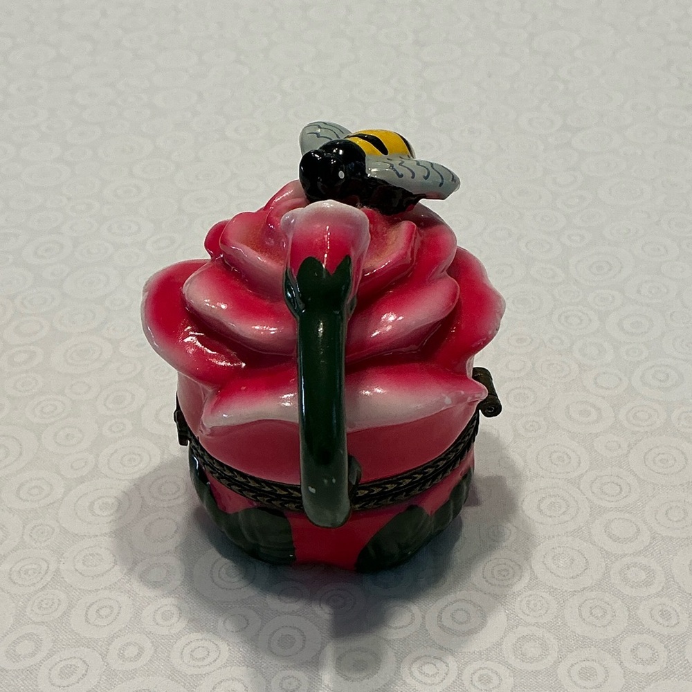 Pink Rose Teapot with Bee Accent Hinged Trinket Box - Picture 3 of 11